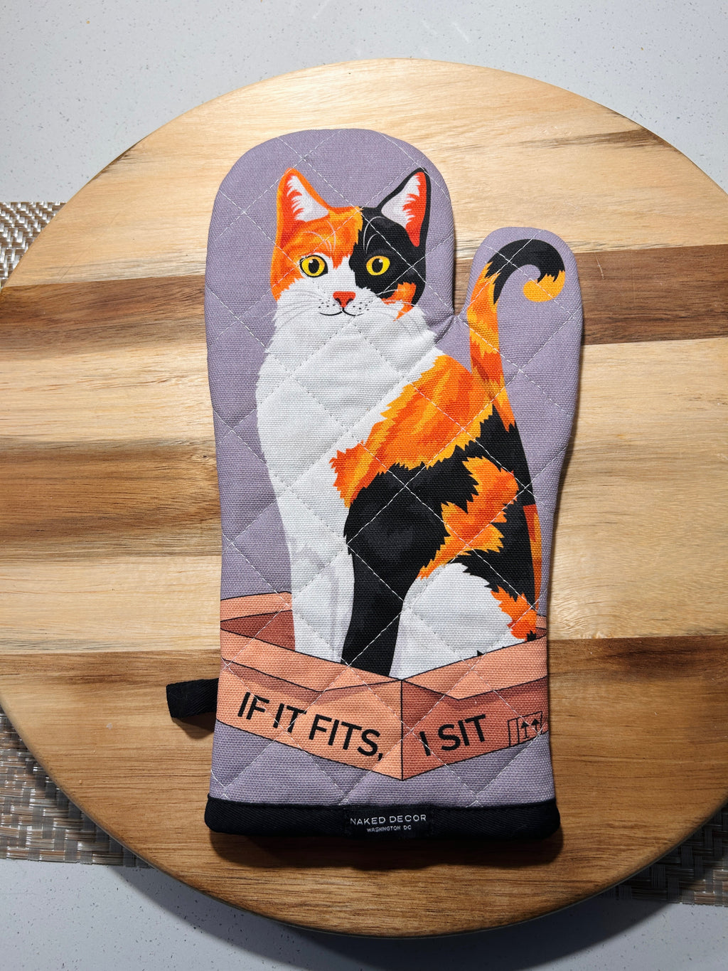 "If It Fits, I Sit" Calico Cat Oven Mitt