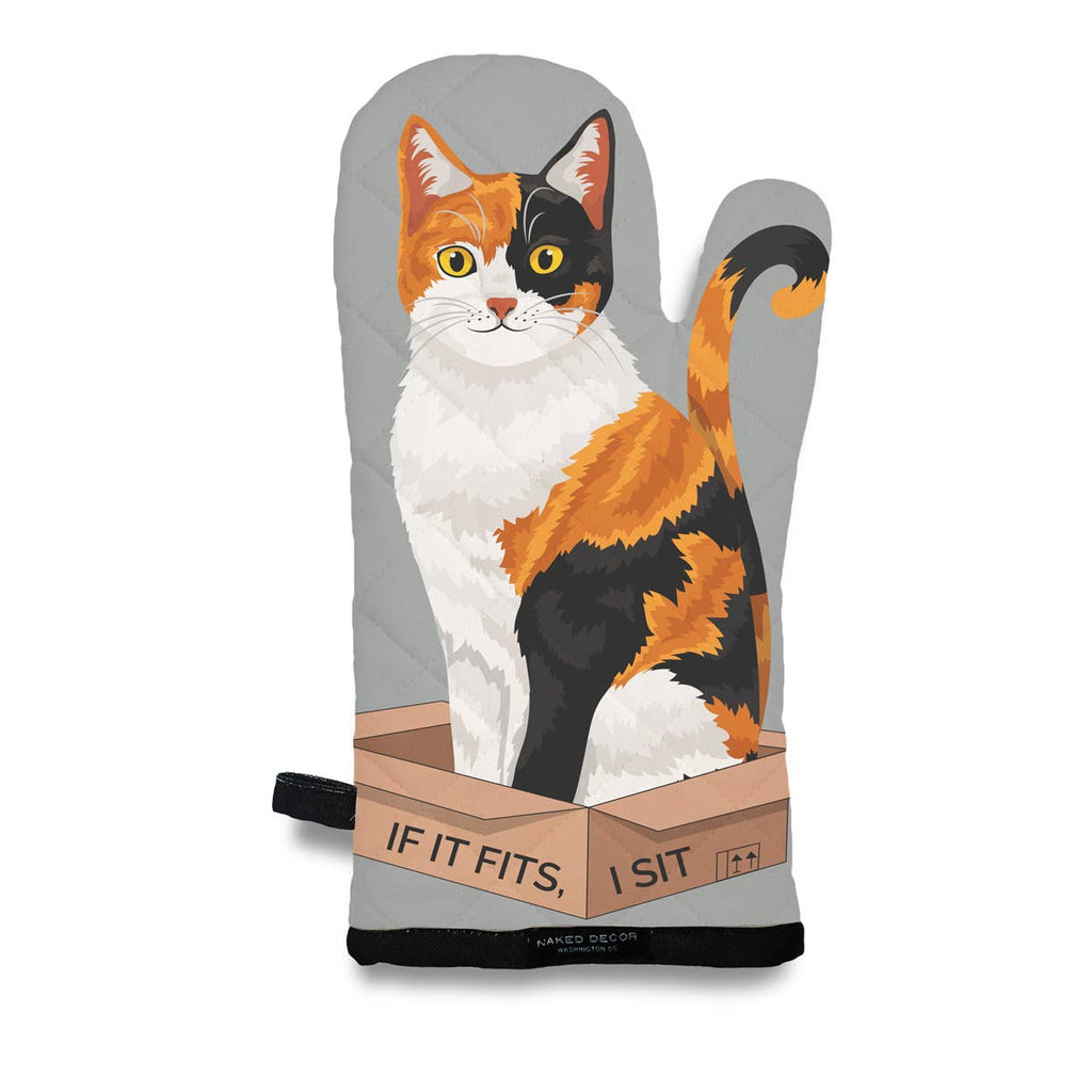 "If It Fits, I Sit" Calico Cat Oven Mitt